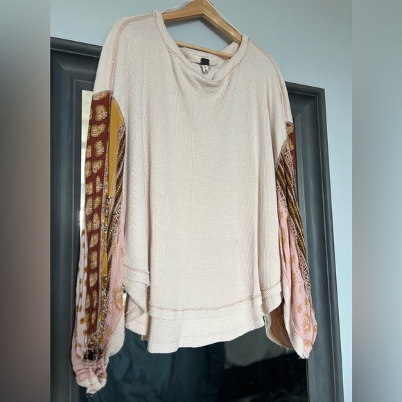 Free People Blossom Printed Balloon-Sleeve Thermal Top Paisley Ballet Pink Large - Picture 8 of 16